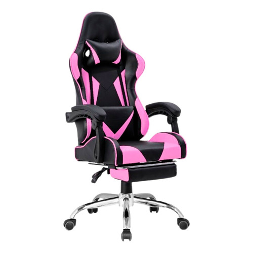 Silla de escritorio Ph Import Premium1 24587-PRE gamer ergonómica  negra y rosa con tapizado de cuero sintético