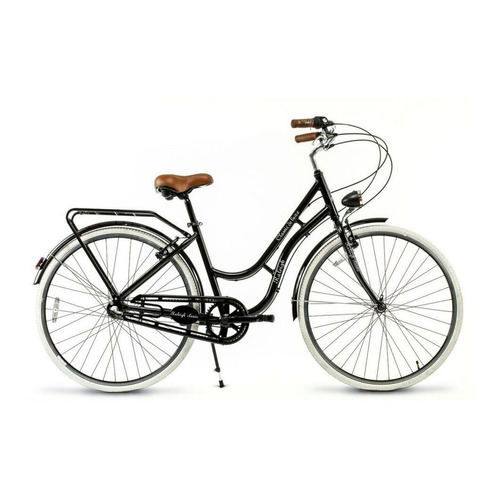 Bicicleta urbana femenina Raleigh Classic Lady R28 3v frenos v-brakes color negro con pie de apoyo  