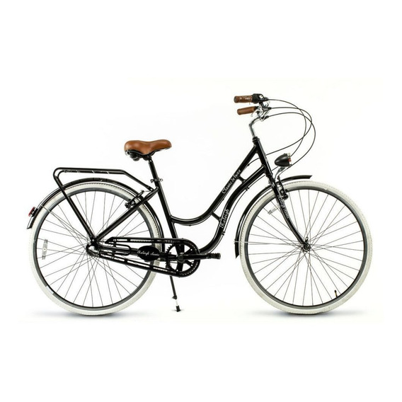 Bicicleta urbana femenina Raleigh Classic Lady R28 3v frenos v-brakes color negro con pie de apoyo  