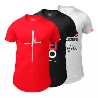 Kit 3 Camiseta Camisa Longline Fé Gratidão Jesus Evangélica