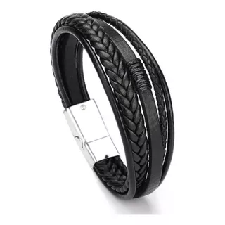 Brazalete Pulsera Manilla Hombre Cuero Trenzado  Acero