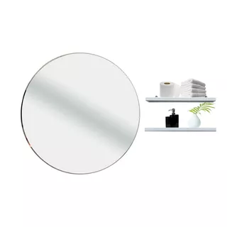 Espelho De Parede Redondo 40cm Diâmetro + Prateleira Branca