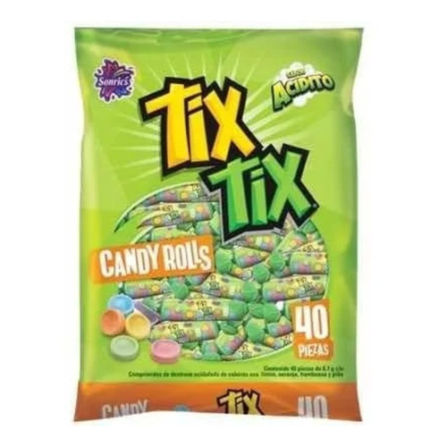 Caramelo Sonrics Candy Rolls Tix Tix Sabor Acidito 40 Piezas