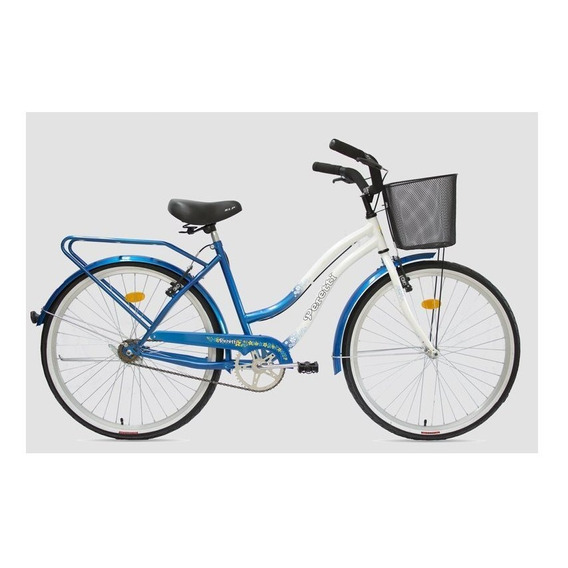 Bicicleta paseo femenina Peretti Urbana Full R26 frenos v-brakes color blanco/azul con pie de apoyo
