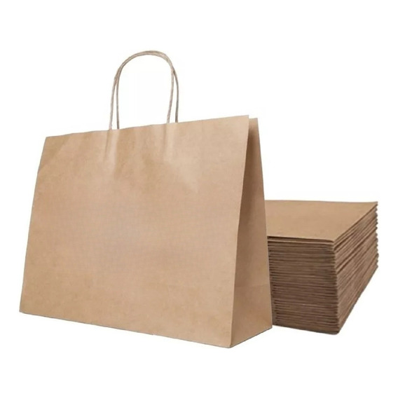 Bolsas De Papel Madera Kraft Con Manija 23x32x10 100 Unidad