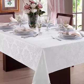 Toalha De Mesa 6 Lugares Jacquard 200x135cm Admirare Cor Branca