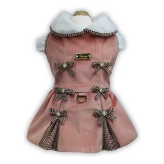 Roupa Pet Vestido Inverno Para Cachorro Rosê Com Laços Dudog