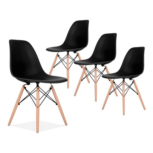 Silla De Comedor Plástico Diseño Dsw Madera - Eames X 4 Color del asiento Negro