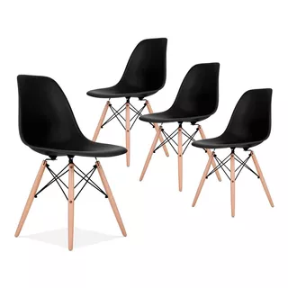 Silla De Comedor Plástico Diseño Dsw Madera - Eames X 4 Color Del Asiento Negro