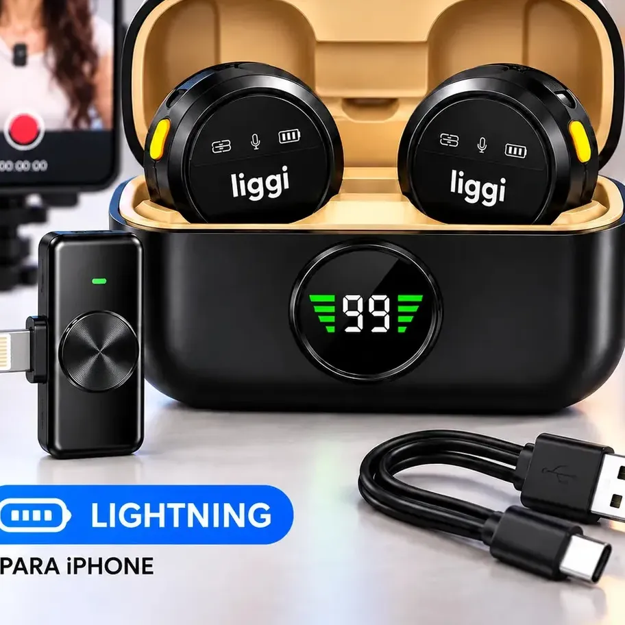 Microfone Lapela Redondo Imã Sem Fio Preto Duplo Anti Ruído Cor Preto