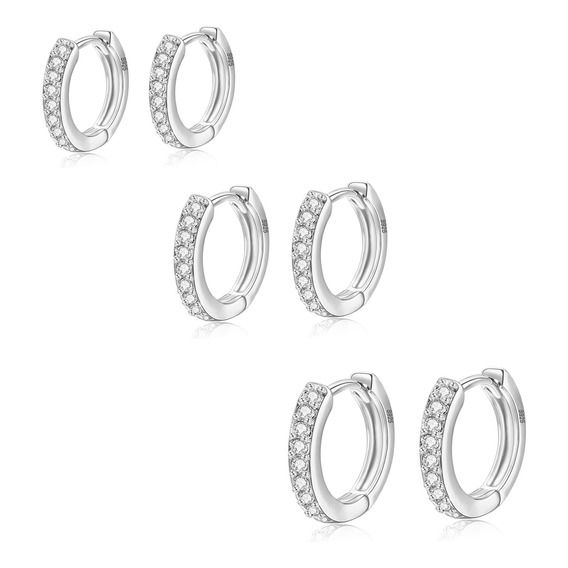 3 Pares De Pendientes De Aro De Plata De Ley Para Mujer S925