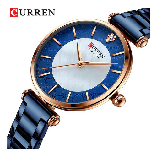 Relojes Curren impermeables de acero inoxidable para mujer, correa de color azul