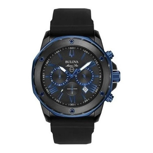 Reloj Bulova Azul Marine Star Original Caballero E-watch Color De La Correa Negro