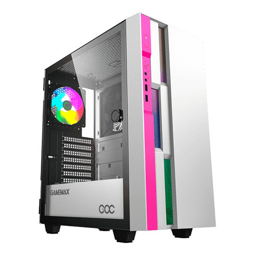 Case Gamemax Bruffen C3 While/pink Lateral Vidrio Templado Color Rosado