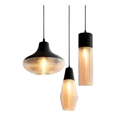Colgante 3 Luces Plize Trio Negro Ambar Apto E27 Moderno Cie Negro/ámbar