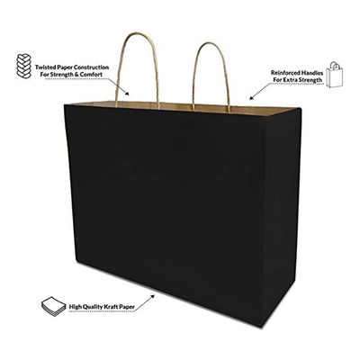 Bolsas De Papel Kraft Negro Con Asas De Papel Reforzadas