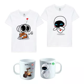 Combo Remera + Taza Wall-e Y Eva Enamorados Pareja Novios