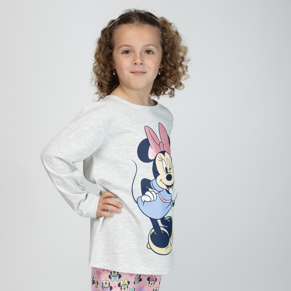 Polera Manga Larga Niña Minnie Secreto Gris Disney