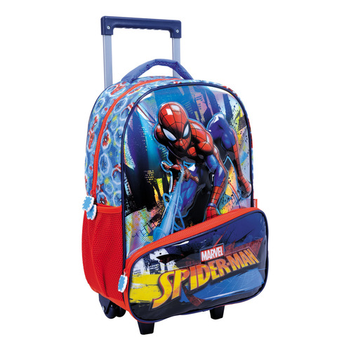 Mochila Carro Escolar Infantil 17 Pulgadas Spiderman Wabro Color Azul