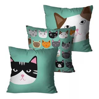 Kit 3 Capas De Almofada 45x45 Decorativas Pet Gatos Dcorô