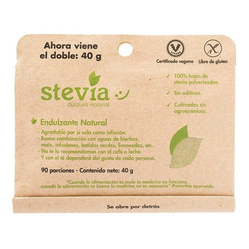 Stevia En Hojas 40gr - 90 Porciones - Dulzura Natural