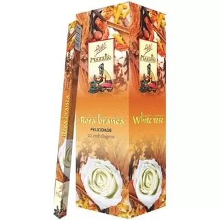 Incenso Flute Massala 25 Caixas De 7 Varetas Cada Fragrância Rosa Branca