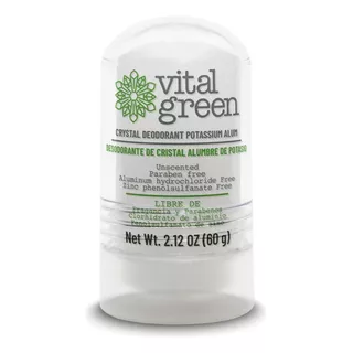 Vital Green -  Desodorante Natural De Piedra Cristal De Alumbre De Potasio, Sin Parabenos Y Sin Alcohol. Elimina El Olor Y No Mancha, Presentación 60g (1 Pieza)