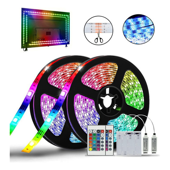 Tira Led Luces Rgb 5050 Multicolor Decoración Sala Tv 2pcs