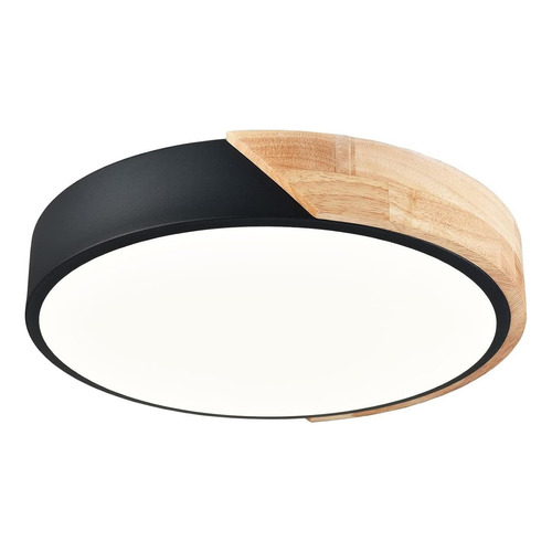 Plafón Lámpara Techo Led Nórdico Metal Y Madera 24w Montaje Empotrado Led 23 Cm Negro