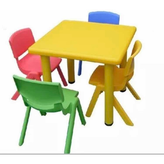 Mesa Color Con  4 Sillas  Para Niños Plastico  Excelente