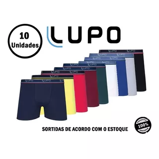 Kit 10 Cueca Boxer Lupo 523 De Algodão C/ Elastano Sortidas