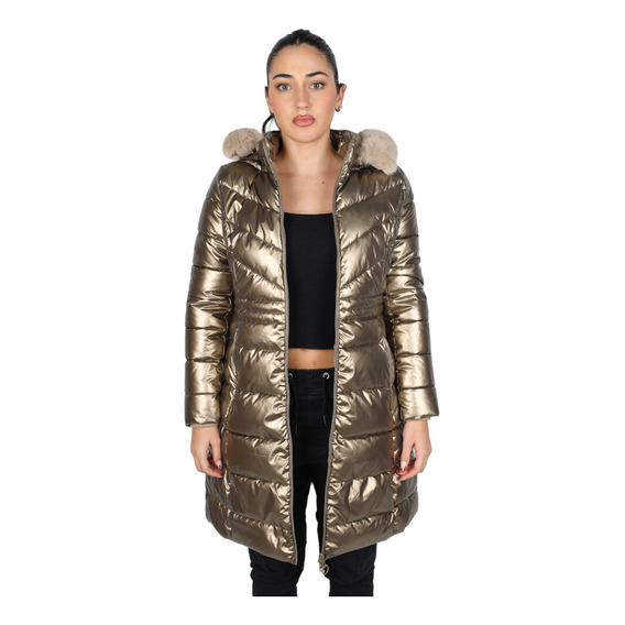 Campera Mujer Larga Capucha Desmontable Interior Piel