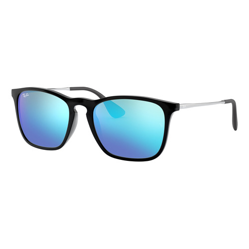 Anteojos de sol Ray-Ban Highstreet Chris Standard con marco de nailon color gloss black, lente blue de cristal espejada, varilla black/gunmetal de acero/titanio - RB4187