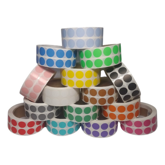 Etiquetas Adhesivas Papel Circular, 6 Rollos Color A Elegir