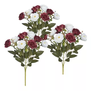 3 Buque Rosa Flor Artificiais Seda 30 Rosas Enfeite Mães Esp