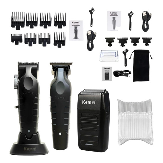 Kit Maquina Para Cortar Cabello Kemei 2296+2299+1102 Trimmer