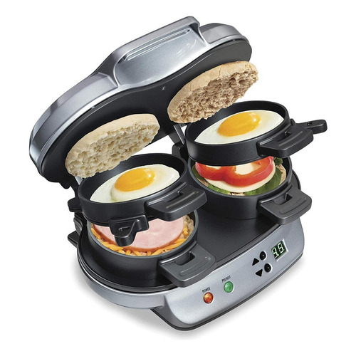 Sandwichera Doble Hamilton Beach 25490a Para Desayuno Cena Color Gris