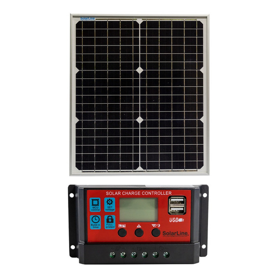 Cargador Batería 12v C/ Panel Solar 20w Y Regulador Solarlin