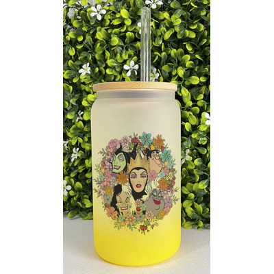 Vaso Vidrio Tapa De Bambú Corona De Villanas Con Flores