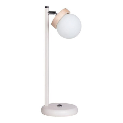 Lampara Velador Mesa Elyn Globo Opal Madera Apto Led Deco