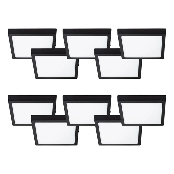 Pack 10 Panel Led Sobrepuesto Cuadrado Negro Pro 18w 