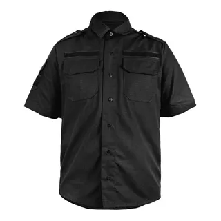 Camisa Social Ripstop Preta Uniforme Vigilante Segurança Bpd