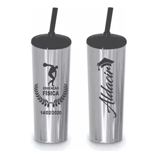 60 Copo Long Drink Metalizado Personalizados Tampa E Canudo