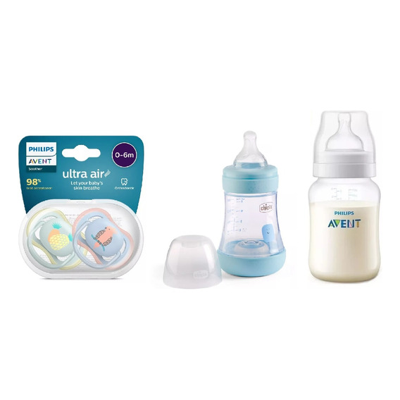 Set Recien Nacido Avent Classic ® 2 Mamaderas 2 Chupetes Varon