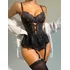 Conjunto Lencería Sexy 3 Piezas Encaje Body-ligas-medias Blanco M