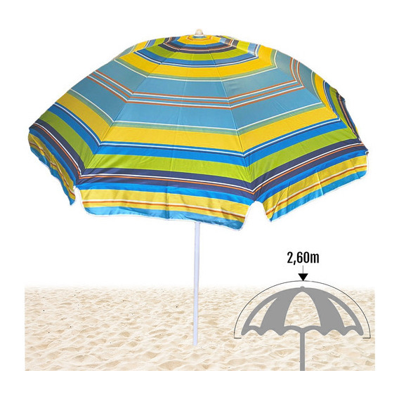 Parasol Sombrilla Articulada 260cm Dakota Playa Camping Color Verde Rayado