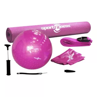 Kit Pilates Yoga Sportfitness Balon Colchoneta Terapias Gym Color Rosado