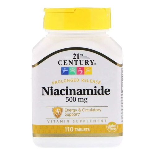 21st Century, Niacinamida 500mg, Vitamina B3, 110 Cápsulas Sabor Sin Sabor