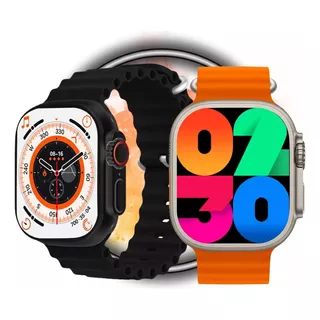 Relógio Smartwatch W69 Ultra Series 9 Android Ios Amoled Nfc Caixa Branco Pulseira Laranja Bisel Prateado Desenho Da Pulseira Padrão