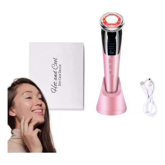 Masajeador Facial Ultrasónico Ems 5 En 1 Dual Belleza Radio Color Rosa